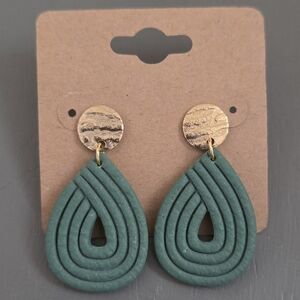 Green Clay and Gold Post Dangle Earrings